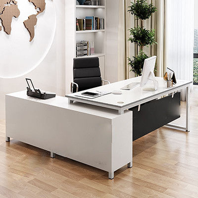 Moderne einfache Art MDF Material L-Form Chef Geschäftsführer Büro Schreibtisch Executive Desk mit Schrank