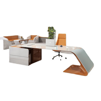 Büromöbel Luxusdesign Glanz Executive Schreibtisch mit L-Form und Long Size Schrank