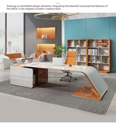 Büromöbel Luxusdesign Glanz Executive Schreibtisch mit L-Form und Long Size Schrank