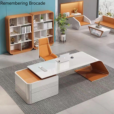 Büromöbel Luxusdesign Glanz Executive Schreibtisch mit L-Form und Long Size Schrank