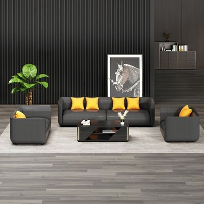 Bürosofa im chinesischen Stil mit drei Ledersöfen und einem Couchtisch