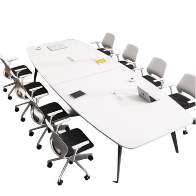 Einfache moderne ovale Konferenztisch- und Stuhlkombination für weißen Verhandlungsraum