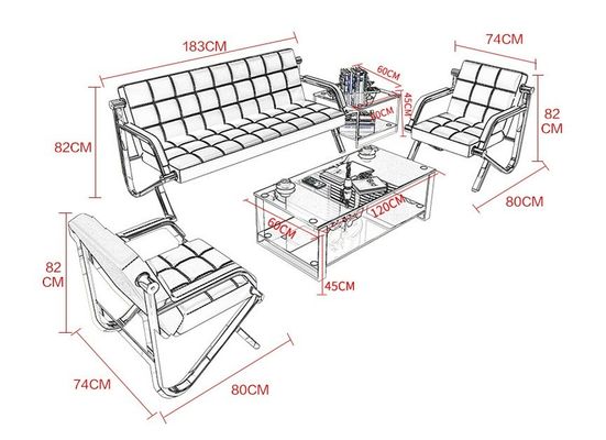 Gewerbliche Warteflächenmöbel mit modernem einfachen Ledersofa und Couchtisch