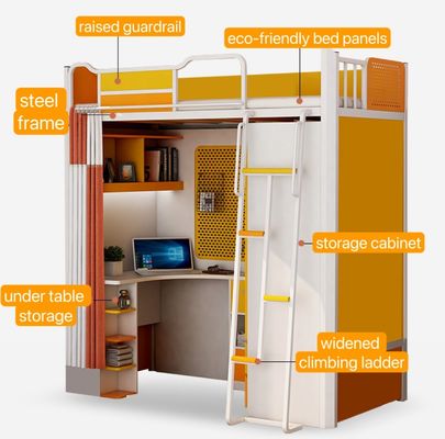 Hotelmöbel Metall Einzel Doppel Student Eisen Schlafzimmerbett mit Schrank und Schreibtisch