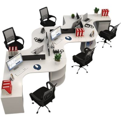 Moderne Arbeitsstation für Mitarbeiter L-förmige Schreibtisch-Set mit Aluminiumrahmen und Panel/Gewebe/Stahl