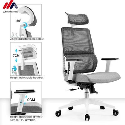 Grauer Mesh und Stoff Bürostuhl mit Aluminiumbasis Die ultimative ergonomische Sitzlösung